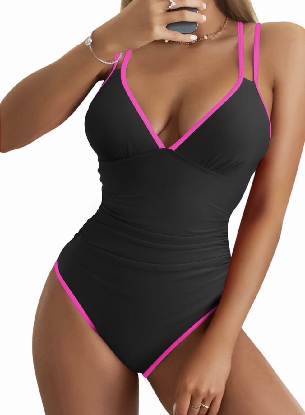 B2prity Women's V Neck One Piece Swimsuit Tummy Control Slimming M